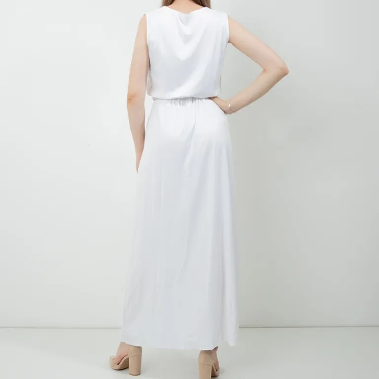 Clearance Biała damska maxi sukienka - Odzież Sukienki Letnie|Sukienki Długie