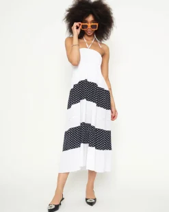 Sale Biała sukienka w groszki PLUS SIZE - Odzież Sukienki Letnie|Sukienki Krótkie