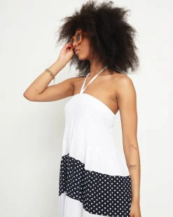 Sale Biała sukienka w groszki PLUS SIZE - Odzież Sukienki Letnie|Sukienki Krótkie