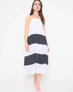 Sale Biała sukienka w groszki PLUS SIZE - Odzież Sukienki Letnie|Sukienki Krótkie