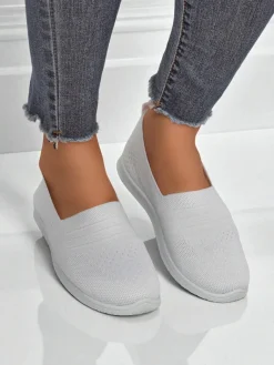 Białe damskie baleriny Ariadne z tkaniny oddychającej na płaskiej podeszwie Półbuty