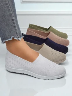 Białe damskie baleriny Ariadne z tkaniny oddychającej na płaskiej podeszwie Półbuty