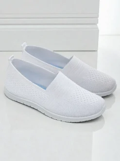Białe damskie baleriny Ariadne z tkaniny oddychającej na płaskiej podeszwie Półbuty