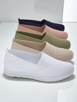 Białe damskie baleriny Ariadne z tkaniny oddychającej na płaskiej podeszwie Półbuty