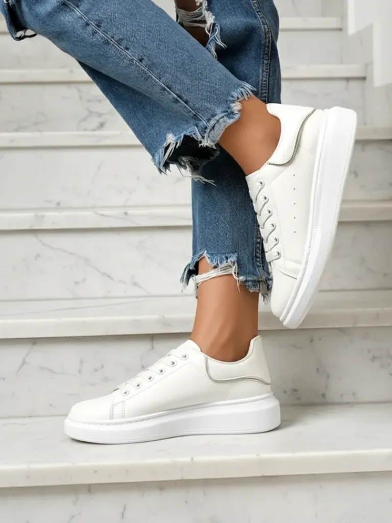 Białe Sportowe Sneakersy Athena z Ekoskóry Damskie Sneakersy