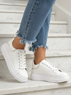 Białe Sportowe Sneakersy Athena z Ekoskóry Damskie Sneakersy