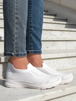 Biale Damskie Sneakersy Wsuwane Aura Bianca - Lekkie i Oddychajace na Lato Wiosne Damskie Bieganie, Ćwiczenia I Trening