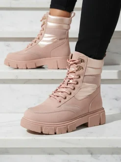 Hot Bootsy Fuego Rosa - Stylowe Damskie Buty Z Płaskim Obcasem Trapery|Botki Bez Ocieplenia