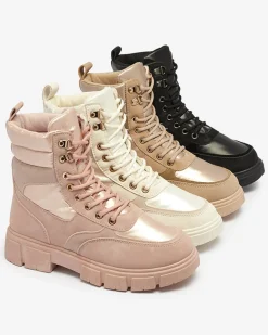 Hot Bootsy Fuego Rosa - Stylowe Damskie Buty Z Płaskim Obcasem Trapery|Botki Bez Ocieplenia