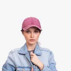 Best Bordowa jeansowa damska czapka z daszkiem - Akcesoria Damskie Czapki I Kapelusze