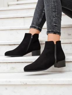 Sale Botki Amicus Nero Elegante na Jesień i Zimę Botki Z Delikatnym Ociepleniem|Botki Na Płaskim Obcasie