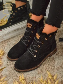 Hot Botki damskie Aurelia Romano z naturalnego zamszu – brązowe, z futerkiem Botki Bez Ocieplenia|Botki Sznurowane