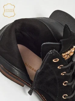 Hot Botki damskie Aurelia Romano z naturalnego zamszu – brązowe, z futerkiem Botki Bez Ocieplenia|Botki Sznurowane