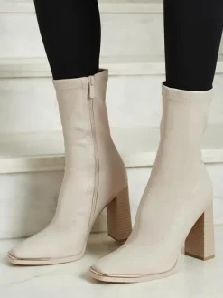 Sale Botki damskie eko skórzane na słupku Morvella Botki Bez Ocieplenia|Botki Na Słupku