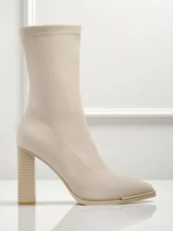 Sale Botki damskie eko skórzane na słupku Morvella Botki Bez Ocieplenia|Botki Na Słupku