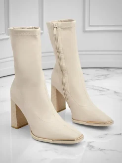 Sale Botki damskie eko skórzane na słupku Morvella Botki Bez Ocieplenia|Botki Na Słupku