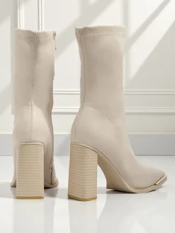 Sale Botki damskie eko skórzane na słupku Morvella Botki Bez Ocieplenia|Botki Na Słupku