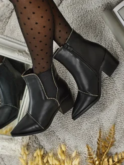 New Botki damskie eko skórzane na słupku Omen Glade Botki Z Delikatnym Ociepleniem|Botki Na Słupku