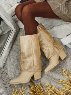 New Botki damskie eko skórzane na słupku z ozdobną cholewką Virelia Botki Z Delikatnym Ociepleniem|Botki Na Słupku