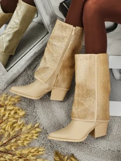 New Botki damskie eko skórzane na słupku z ozdobną cholewką Virelia Botki Z Delikatnym Ociepleniem|Botki Na Słupku