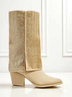 New Botki damskie eko skórzane na słupku z ozdobną cholewką Virelia Botki Z Delikatnym Ociepleniem|Botki Na Słupku