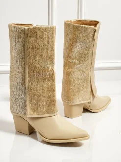 New Botki damskie eko skórzane na słupku z ozdobną cholewką Virelia Botki Z Delikatnym Ociepleniem|Botki Na Słupku