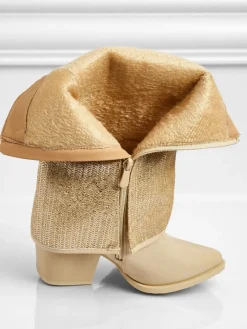 New Botki damskie eko skórzane na słupku z ozdobną cholewką Virelia Botki Z Delikatnym Ociepleniem|Botki Na Słupku