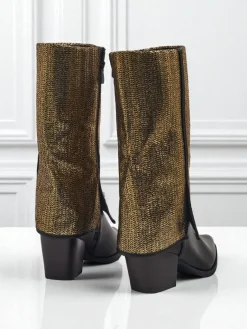 Clearance Botki damskie eko skórzane na słupku z ozdobną cholewką Virelia Botki Z Delikatnym Ociepleniem|Botki Na Słupku