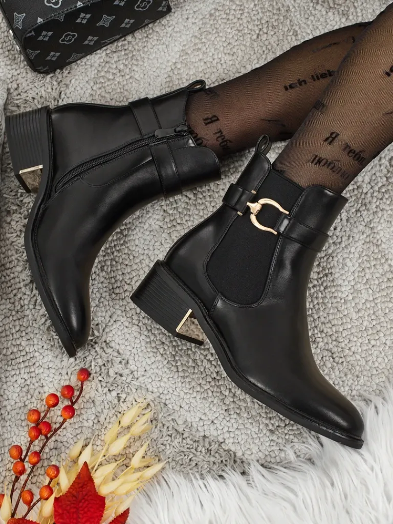 Best Botki damskie eko skórzane Calivra Botki Z Delikatnym Ociepleniem|Botki Na Płaskim Obcasie