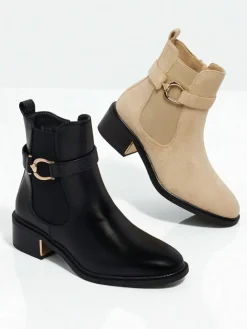 Best Botki damskie eko skórzane Calivra Botki Z Delikatnym Ociepleniem|Botki Na Płaskim Obcasie