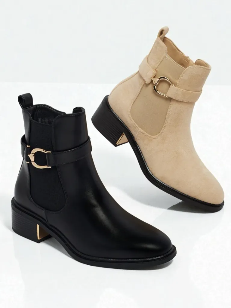 Best Botki damskie eko skórzane Calivra Botki Z Delikatnym Ociepleniem|Botki Na Płaskim Obcasie