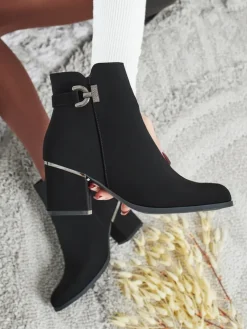 Clearance Botki damskie eko skórzane na słupku Ruvina Botki Bez Ocieplenia|Botki Na Słupku