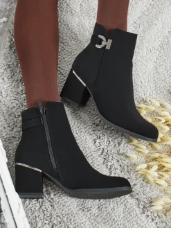 Clearance Botki damskie eko skórzane na słupku Ruvina Botki Bez Ocieplenia|Botki Na Słupku