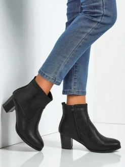 Clearance Botki damskie eko skórzane na obcasie Lunar Crest Botki Z Delikatnym Ociepleniem|Botki Na Słupku