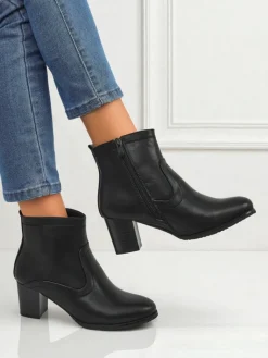 Clearance Botki damskie eko skórzane na obcasie Lunar Crest Botki Z Delikatnym Ociepleniem|Botki Na Słupku