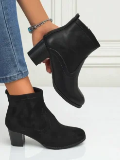 Clearance Botki damskie eko skórzane na obcasie Lunar Crest Botki Z Delikatnym Ociepleniem|Botki Na Słupku