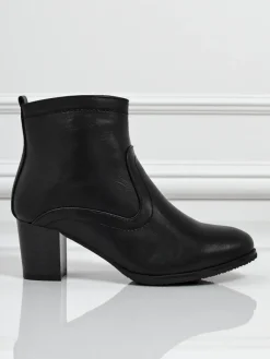 Clearance Botki damskie eko skórzane na obcasie Lunar Crest Botki Z Delikatnym Ociepleniem|Botki Na Słupku