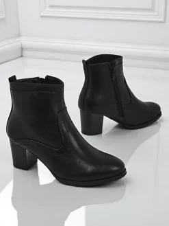 Clearance Botki damskie eko skórzane na obcasie Lunar Crest Botki Z Delikatnym Ociepleniem|Botki Na Słupku