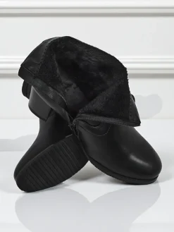 Clearance Botki damskie eko skórzane na obcasie Lunar Crest Botki Z Delikatnym Ociepleniem|Botki Na Słupku