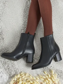 Botki damskie eko skórzane na słupku Nerelle Botki Z Delikatnym Ociepleniem|Botki Na Słupku