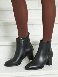 Botki damskie eko skórzane na słupku Nerelle Botki Z Delikatnym Ociepleniem|Botki Na Słupku