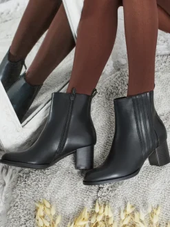 Botki damskie eko skórzane na słupku Nerelle Botki Z Delikatnym Ociepleniem|Botki Na Słupku