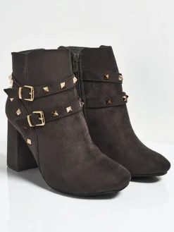 New Botki damskie eko zamszowe z dżetami Selva Botki Z Delikatnym Ociepleniem|Botki Na Słupku