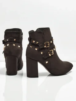 New Botki damskie eko zamszowe z dżetami Selva Botki Z Delikatnym Ociepleniem|Botki Na Słupku