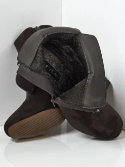 New Botki damskie eko zamszowe z dżetami Selva Botki Z Delikatnym Ociepleniem|Botki Na Słupku