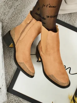 Sale Botki damskie eko zamszowe zdobione cyrkoniami TangleMist Botki Z Delikatnym Ociepleniem|Botki Na Słupku