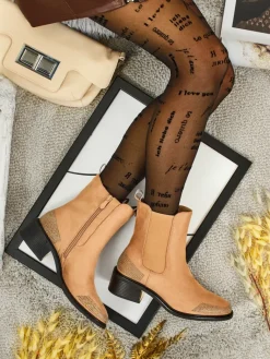 Sale Botki damskie eko zamszowe zdobione cyrkoniami TangleMist Botki Z Delikatnym Ociepleniem|Botki Na Słupku