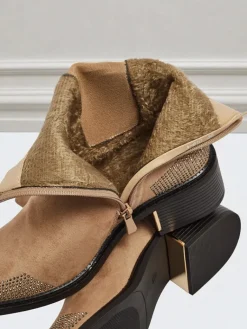 Sale Botki damskie eko zamszowe zdobione cyrkoniami TangleMist Botki Z Delikatnym Ociepleniem|Botki Na Słupku