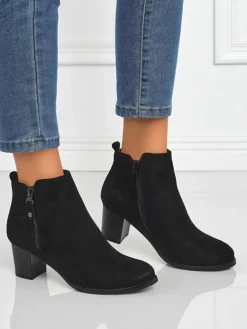 Clearance Botki damskie eko zamszowe na obcasie Midnight Bloom Botki Z Delikatnym Ociepleniem|Botki Na Słupku