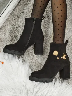 Botki damskie eko zamszowe na słupku Bearr Botki Z Delikatnym Ociepleniem|Botki Na Słupku